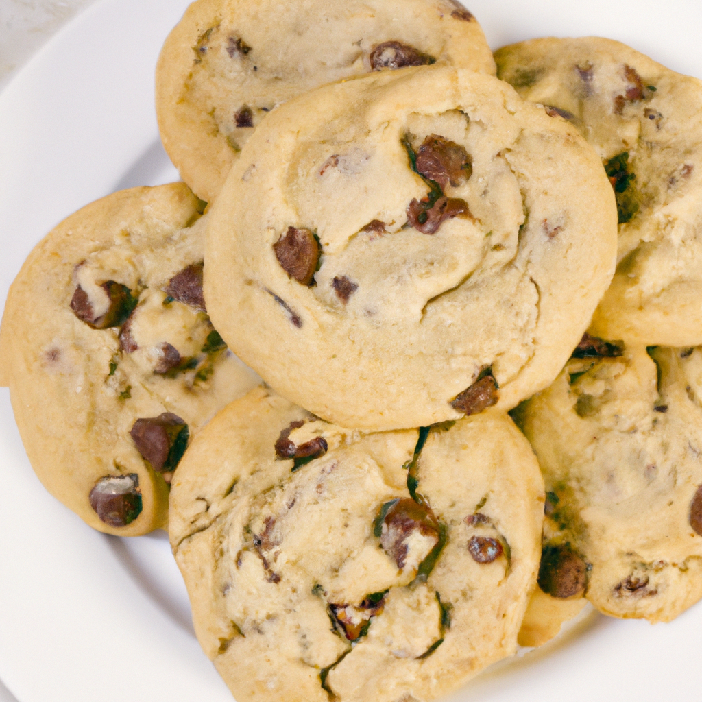 A plate of freshly baked chocolate chip cookies