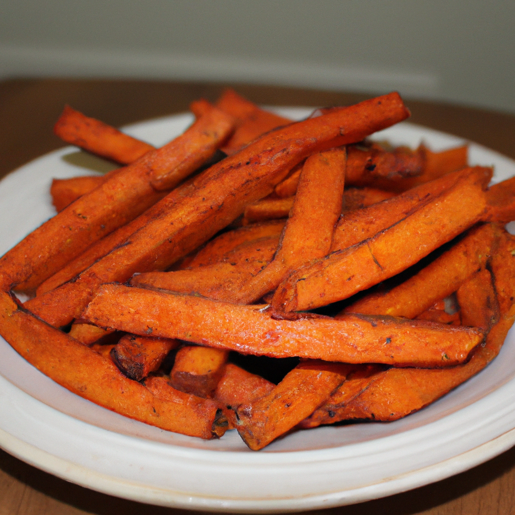 A plate of golden brown sweet potato fries