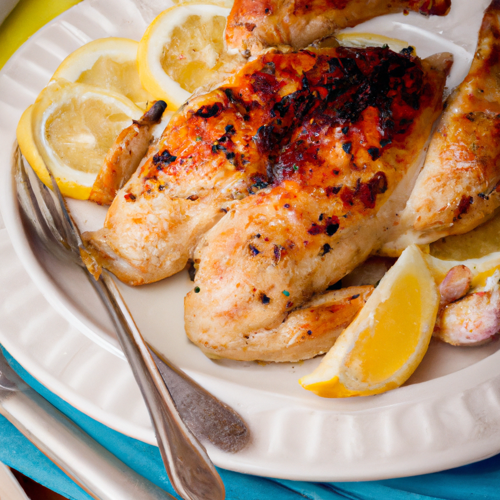 A roasted chicken with lemon and garlic