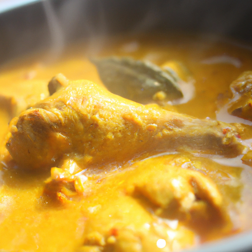 A bowl of steaming hot spicy chicken curry