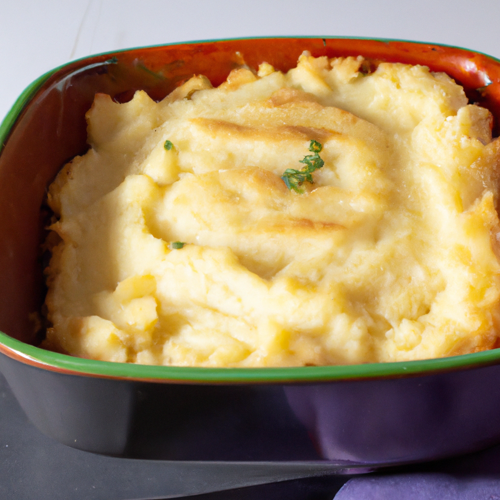 a vegan shepherd's pie with a golden crust of mashed potatoes